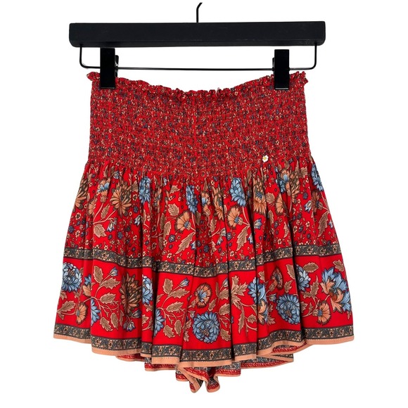 Natural Life Boho Floral Smocked Waist Shorts Skirt Small Red Flowy Festival - Picture 2 of 8